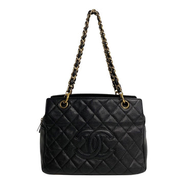 CHANEL Matelasse Caviar Skin Leather Turnlock Chain Handbag Black 16281