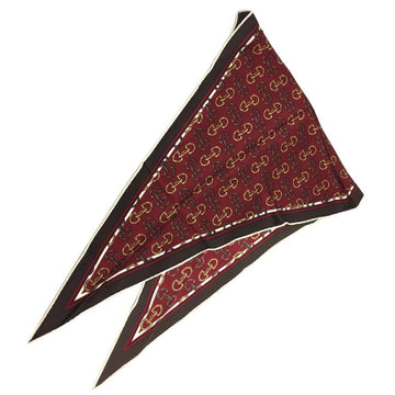 GUCCI rhombus scarf muffler stole 100% silk bit pattern harness brown x Bordeaux