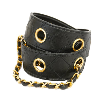 CHANELAuth  Belt Bicolore Gold Metal Women's Leather Belt Black