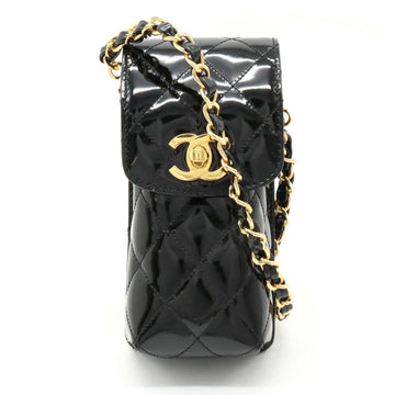 CHANEL matelasse here mark chain bag shoulder smartphone mobile case patent leather black