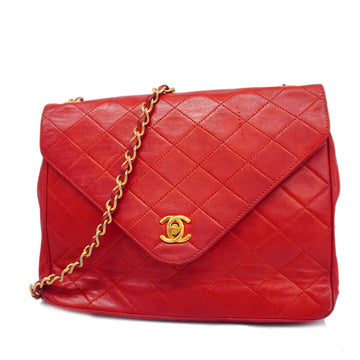 CHANELAuth  Matelasse Chain Shoulder Leather Shoulder Bag Red Color
