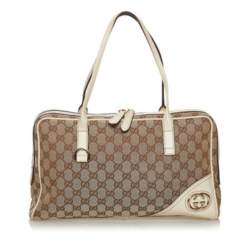 Gucci GG Canvas Interlocking G Handbag 169971 Beige White Leather Ladies