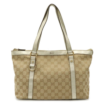 Gucci GG canvas tote bag shoulder metallic leather beige champagne gold 141470