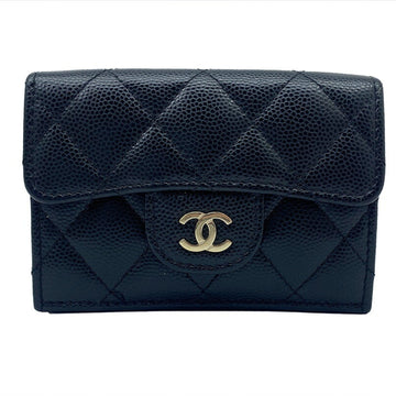 Chanel Wallet Trifold Classic Small Flap Matelasse Grained Calfskin Caviar Skin Black Gold Hardware A84401 32 Series
