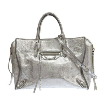 BALENCIAGA leather paper A6 zip around handbag 370926 silver