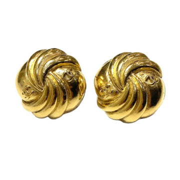 CHANEL [] Round Swirl Double CC Earrings Gold Color 2 3 Butterfly Spring Type No Pad Plating Women's Weight Approx. 36.6g