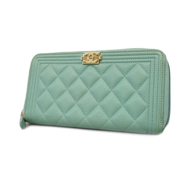 Chanel Long Wallet Boy Chanel Caviar Skin Emerald Green Gold metal