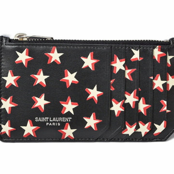 SAINT LAURENT Coin Case / Card YSL  Ship Pouch Star Leather Black Red 458589