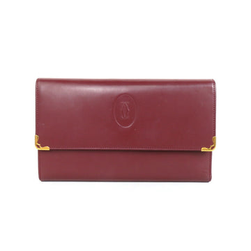 CARTIER Trifold Wallet Leather Burgundy Gold Unisex