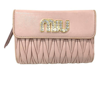 MIU MIU MIU Crystal Matelasse Pink Fold Wallet Leather Women's