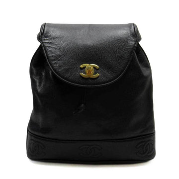 Chanel rucksack backpack triple coco mark black gold caviar skin