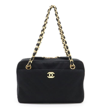 CHANEL V stitch here mark chain shoulder tote bag cotton jersey black