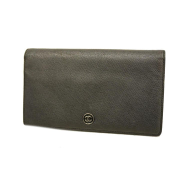 CHANEL long wallet leather black silver hardware ladies