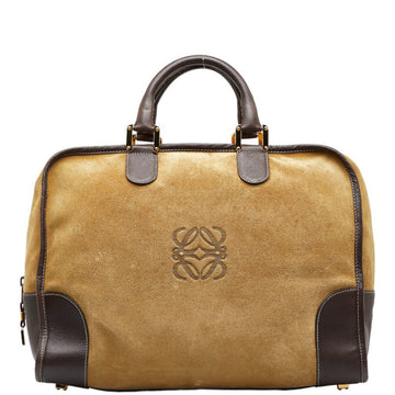 LOEWE Anagram Amazona 40 Handbag Boston Bag Khaki Brown Leather Suede Women's