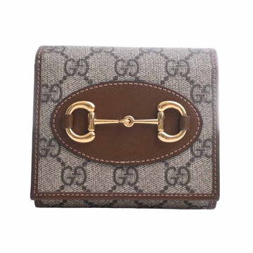 GUCCI Horsebit 1955 GG Supreme Bifold Wallet 621891 Beige Brown PVC