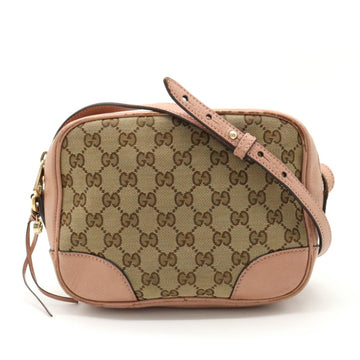 GUCCI GG Canvas Shoulder Bag Pochette Leather Khaki Beige Pink 449413