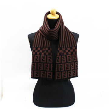 FENDI Wool Acrylic Muffler Zucca Pattern Brown x Black 146 37 cm Men's Women's