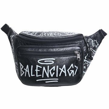 BALENCIAGA Leather Explorer Graffiti Belt Bag Body 529550 Black Women's