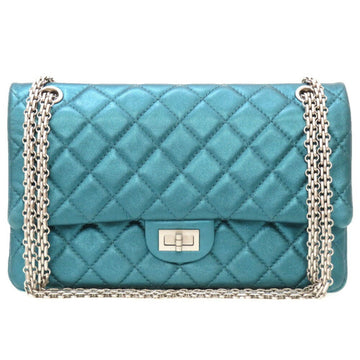 Chanel 2.55 Matelasse Double Flap Calf Metallic Blue 1 Silver Chain Shoulder Bag