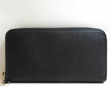 BVLGARI Long Wallet Round Zipper Black Leather