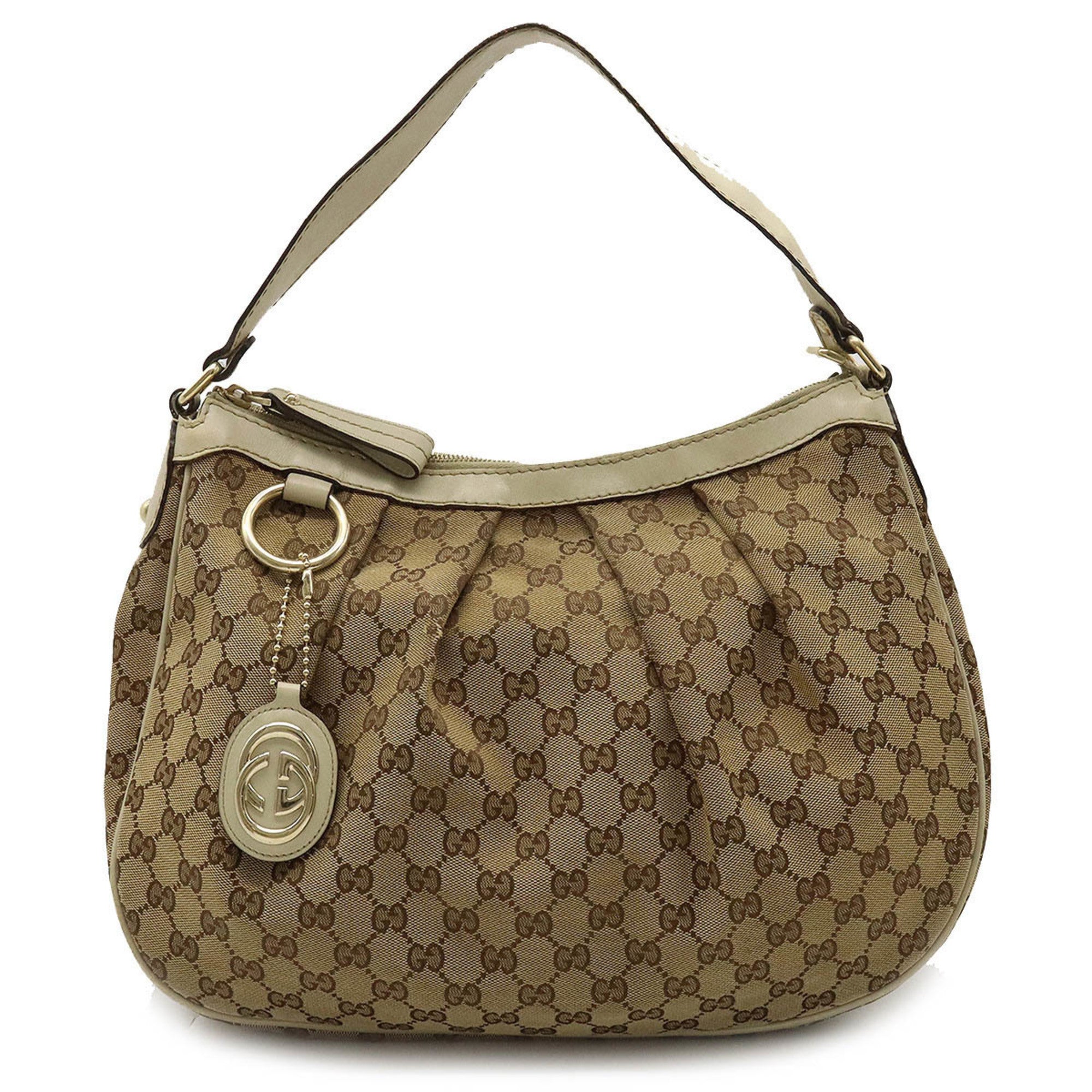 GUCCI Suki GG canvas shoulder bag leather khaki beige ivory 232955