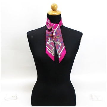 HERMES Twilly Scarf Muffler Silk MORS ET GOURM-ETTES REMIX Equestrian and Chain Pink  Women's Ponytail
