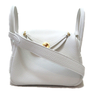 HERMES Lindy Mini Shoulder Bag White Taurillon Clemence leather