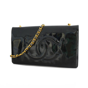 Chanel shoulder bag chain shoulder patent leather black gold metal