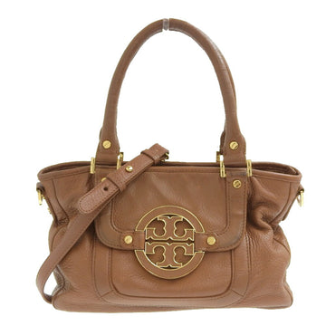 TORY BURCH logo 2WAY bag leather brown