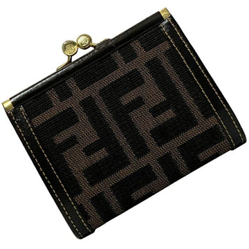 Fendi clasp wallet khaki brown gold Zucca canvas leather FENDI coin case purse FF ladies