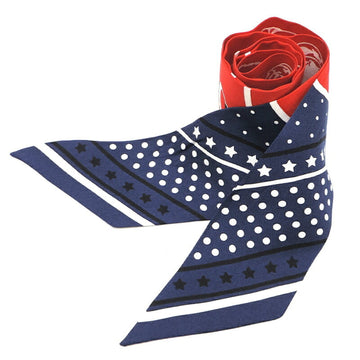 HERMES Twilly Les Flacons Bandana Women's Scarf Muffler 100% Silk Navy Red