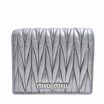 MIU MIU Matelasse Leather Bifold Wallet Silver Women's