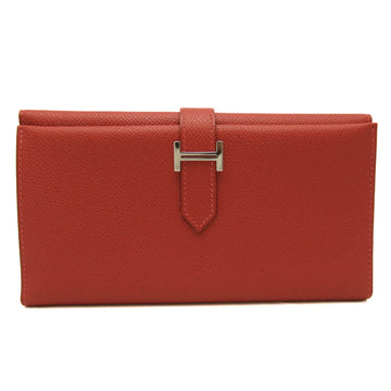 HERMES Bearn Dupri Women's Epsom Leather Long Wallet [tri-fold] Red Color
