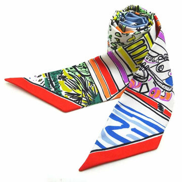 HERMES Twilly Rayures d'Ete Women's Scarf Muffler 100% Silk Multi [Blue/Red/White]