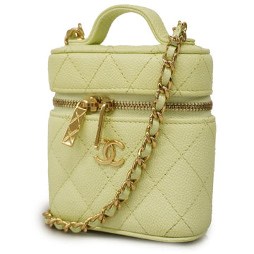 CHANEL Vanity Bag Matelasse Chain Shoulder Caviar Skin Green Gold Hardware Women's