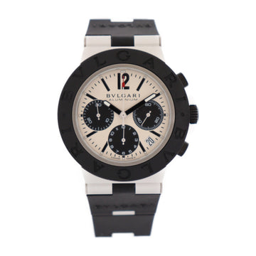 BVLGARI Aluminum Chronograph Watch BB40ATCH x Rubber Silver Black Automatic Winding