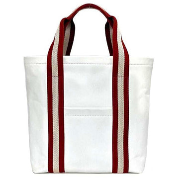 BALLY Tote Bag White Red Trainspotting Striped Leather Canvas Women's Men's