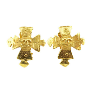 CHANEL Earrings Vintage Coco Mark Cross GP Plated Gold 94P Ladies