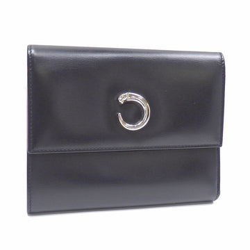 CARTIER tri-fold wallet panthere ladies black calf leather