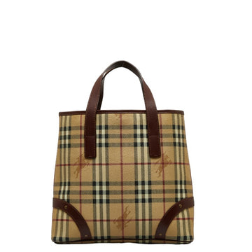 BURBERRY Nova Check Shadow Horse Handbag Tote Bag Beige PVC Leather Women's