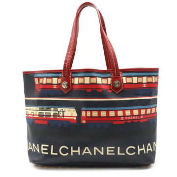 Chanel Central Station Tote Bag Shoulder Coco Mark PVC Leather Red Navy Blue