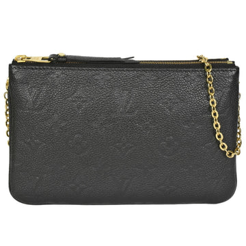 LOUIS VUITTON Pochette Double Zip Chain Shoulder Bag Monogram Implant Leather Noir Black M68568