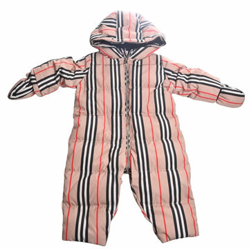 BURBERRY Polyester Striped Hooded Padded Babywear #12M 80cm Brown Women's