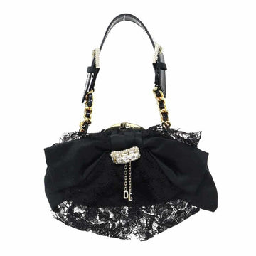 DOLCE & GABBANA Dolce and Gabbana DOLCE&GABBANA Handbag Party Bag Satin/Lace/Rhinestone Black Women's