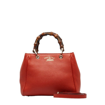 GUCCI Bamboo Shopper Handbag Shoulder Bag 368823 Orange Leather Women's
