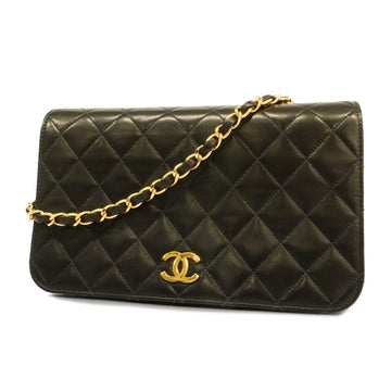 Chanel shoulder bag matelasse chain shoulder lambskin black gold metal