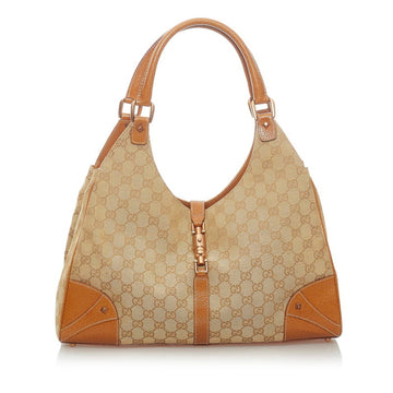 Gucci GG Canvas New Jackie Handbag 124404 Beige Brown Leather Ladies