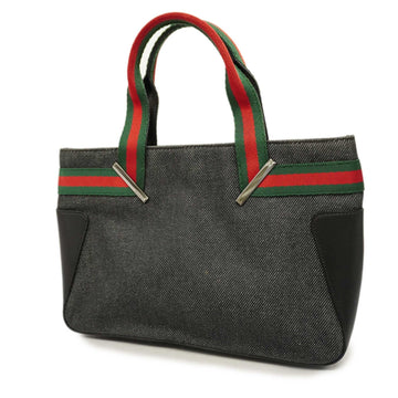 GUCCIAuth  Sherry Line 73984 Women's Denim,Leather Handbag Black