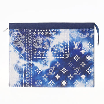 Louis Vuitton Monogram Pochette Voyage Bandana Pattern Blue M81442 Men's Leather Clutch Bag