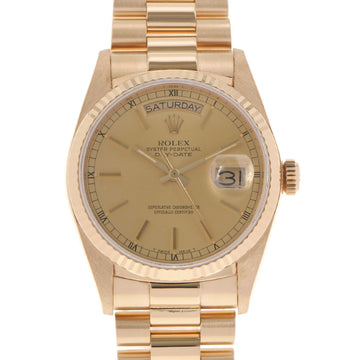 ROLEX Day Date 8P Round/2P Baguette Diamond 18238A Men's YG Watch Automatic Winding Champagne Dial